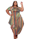 Women Plus Size Maxi Dresses Printed Short Sleeve Irregular Dress