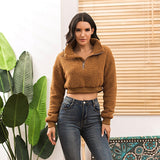 Women Sherpa Jacket Autumn and Winter Lamb Wool Zipper Coat Plush Pullover Sweater Top