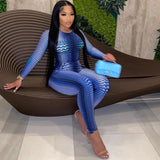 Summer sexy fashion printed long sleeve slim fit casual sports one-piece trousers for women