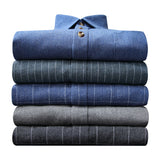 Mens Flannel Jacket Brushed Shirt Men's Casual Flannel Striped Colorful String Solid Color Cardigan Lapel Shirt