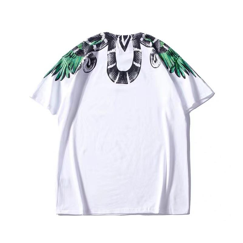 Marcelo Burlon T Shirt Street Green Snake Feather Printed Short Sleeve T-shirt Men and Women Harajuku Loose Wings Half Sleeve
