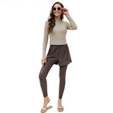 Burkini Muslim Swimwear Printed Swimsuit Long Sleeve Top Fake Two-Piece Trousers Solid Color Split Swimsuit Women's