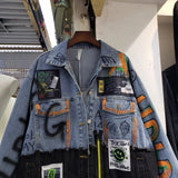 Spray Painted Jacket Spring Stitching Jeans Cardigan Fashionable Jacket