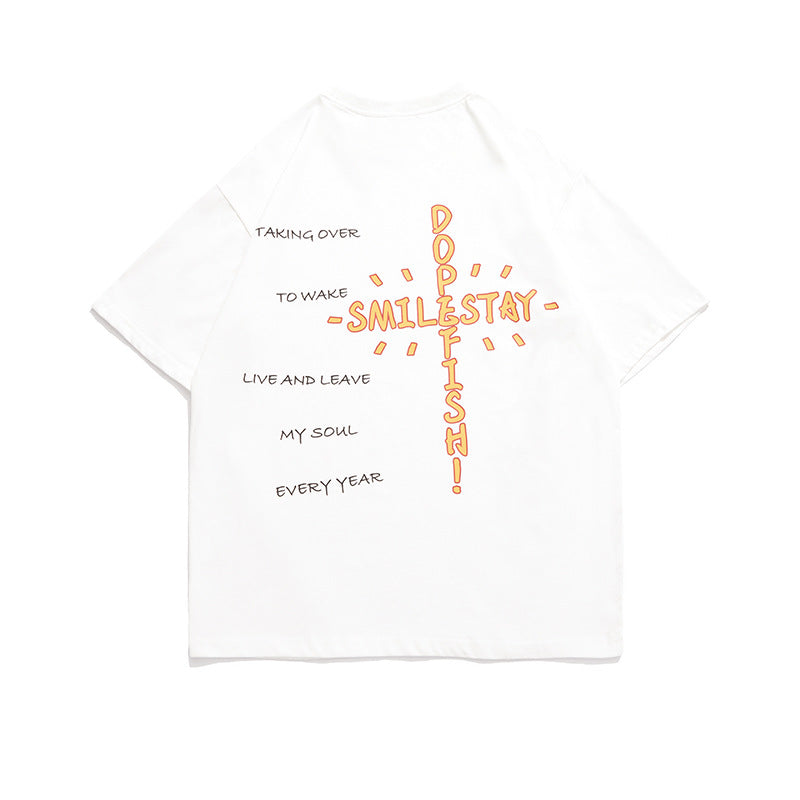 Men's T-shirt Short-Sleeved T-shirt Boys Summer Loose Half-Sleeved Cotton Printed Casual Couple's Tops T