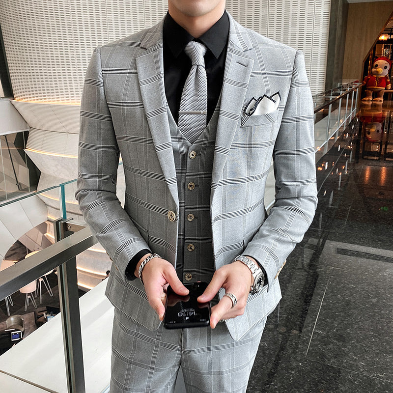 Seersucker Suit Men's Three-Piece Suit