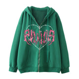 Skeleton Hoodie Winter Fleece Women's Long Sleeve Hoodie Heart-Shaped Clothes Printed Zipper