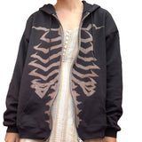 Skull Hoodie Halloween Skull Printed Jacket Coat Long Sleeve Zipper Sweater