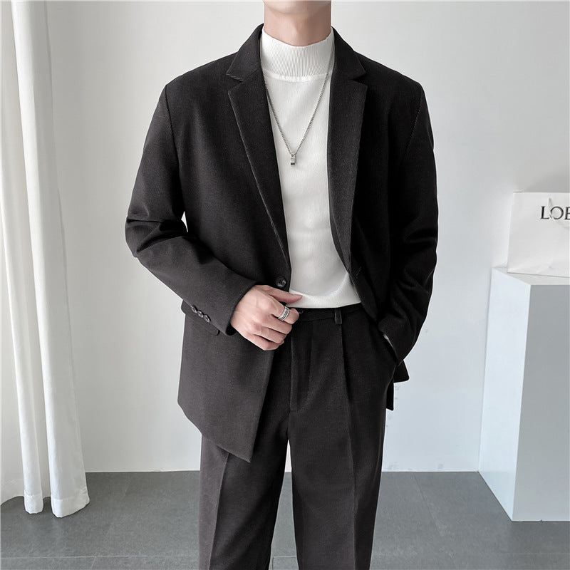 Seersucker Suit Loose Solid Color Casual Suit