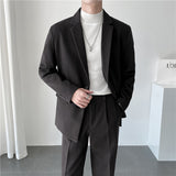 Seersucker Suit Loose Solid Color Casual Suit