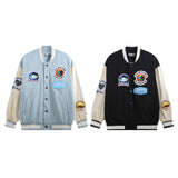 Letterman Jacket Outfit Senior Jackets Varsity Baseball Coat Cartoon Patch Embroidery Color Block Baseball