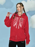 Skeleton Hoodie Love and Skeleton Rhinestone Pattern Women's Thread Sweater