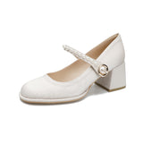 Nude Wide Fit Block Heels Vintage Mary Jane Shoes