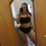 Women Plus Size Swimwear Tankinis Sexy Color Block Flower High Waist Slimming Two-Piece Swimsuits Women