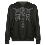 Skeleton Hoodie Summer Handsome Street Style Sternum Hot Drilling Hooded Pullover Long Sleeve Sweater