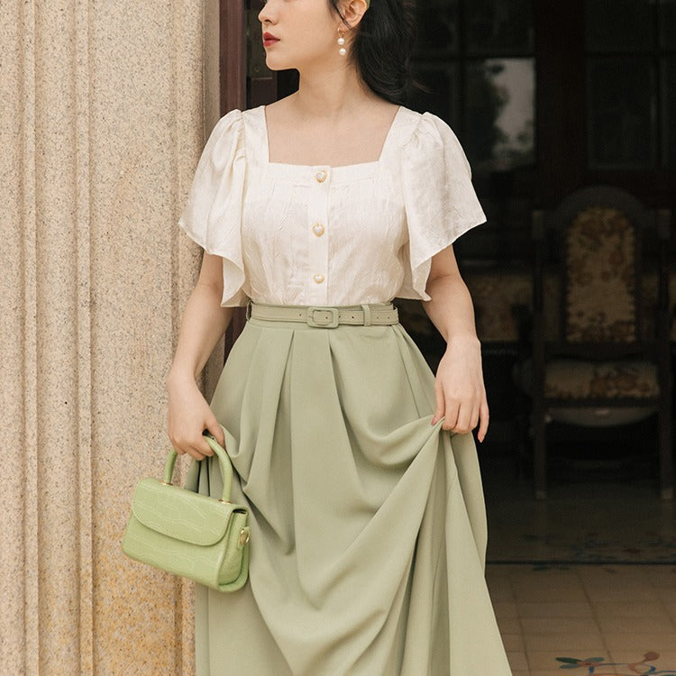 Women Cottagecore Dress Vintage Shirt Skirt