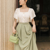 Women Cottagecore Dress Vintage Shirt Skirt