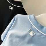 Yankees Summer Embroidered Simple Lapel Polo Shirt Men and Women Couple Short Sleeve