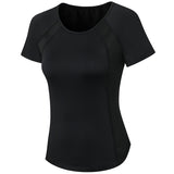 Moisture Wicking Shirts Women Tight Yoga Short Sleeve round Neck T-shirt Patchwork Breathable Quick-Drying Running Workout Clothes