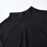 Kesha Black Dress Sexy Mesh See-through Pleating Short Sleeve Dress for Women