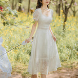 Women's Cottagecore Dress White Dress Long Dress for Women Summer
