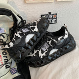 Cow Print Hey Dude Shoes Thick-Soled White Shoes for Female Students Fashion Sports Board Shoes