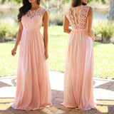 Women Lace Wedding Dress round Neck Lace Chiffon Dress Large Swing Dress Gown