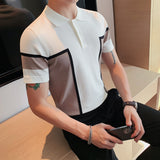 Men Polo Shirts Lapel Knitted Short-Sleeved T-shirt