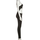 Summer Women's High Waist Slant Shoulder Hollow-out Tight Sports Casual Jumpsuit
