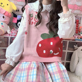 Pastel Gothic Lolita Harajuku Style Clothing Autumn Strawberry Pink Sweaters Thin Vest