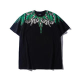 Marcelo Burlon T Shirt Street Green Snake Feather Printed Short Sleeve T-shirt Men and Women Harajuku Loose Wings Half Sleeve