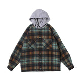 Mens Flannel Jacket Men's Pocket Autumn and Winter Loose Thickened Hooded Jacket