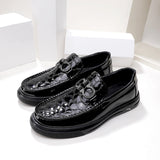 Loafers for Men Cowhide Business Leather Shoes Embossed Casual Leather Shoes Peas Shoes
