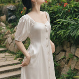 Women Cottagecore Dress Retro Style High Waist Waist Mid-Length Dress