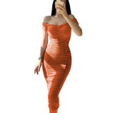 Nina Parker Dresses Elegant Elegant Dress Solid Color Pleated Slim Dress
