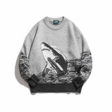 Man Fall Winter Outfis Autumn Winter Retro Cartoon round Neck Sweater Men and Women Loose Casual Couple Knitted Jacket