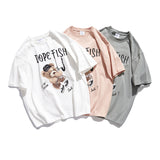 Men's T-shirt Summer Alphabet Cartoon Bear Printed Short-Sleeved T-shirt Men's Trendy Casual Loose Couple Tee