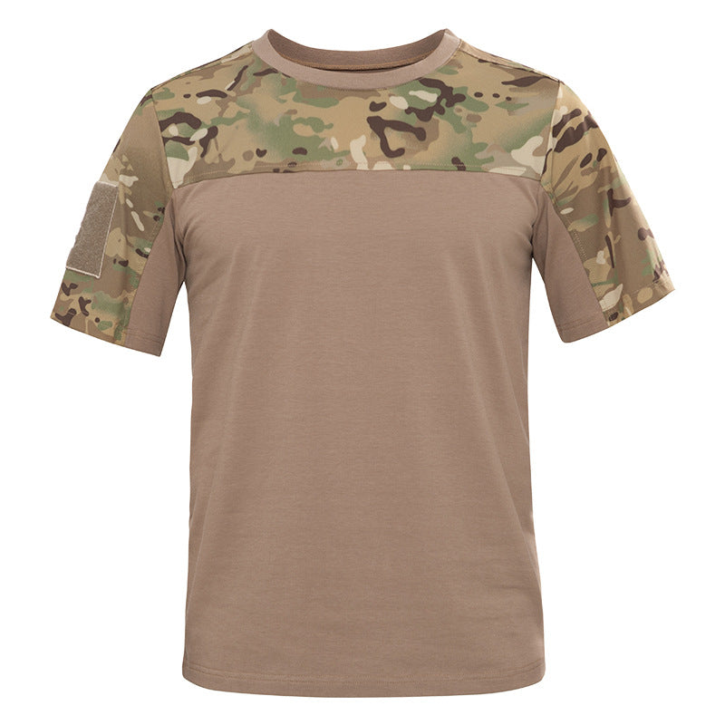 Woodland T Shirt Camouflage Stitching Crew Neck