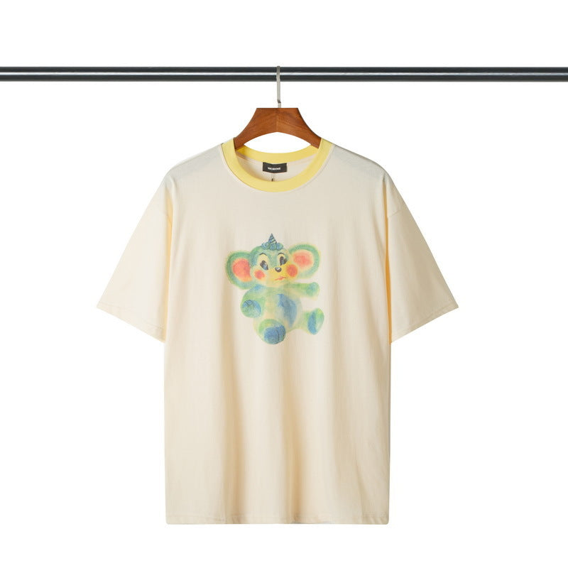 We11done T Shirt Cartoon Character Print Loose Solid Color Men and Women Short Sleeve