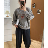 Diana Harvard Sweatshirt Vintage Loose Letter Embroidery round Neck Long Sleeve Pullover Hoodie