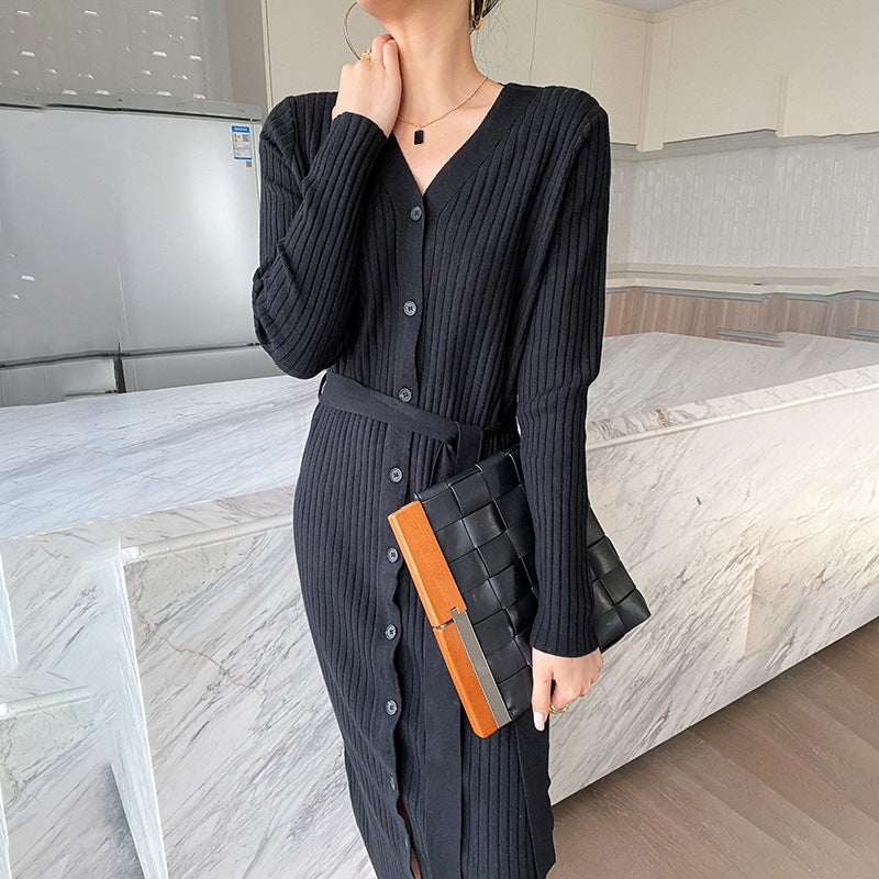 Work Dresses for Teachers Slimming Long Sleeve Base Knitting Dress