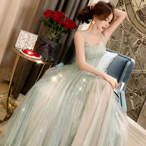 Fairy Dress Summer French Style Retro Sleeveless Solid Color Suspender Dress Mid-Length Mesh Dress