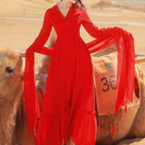 Women Cottagecore Dress Bright Red Dress Travel Clothes
