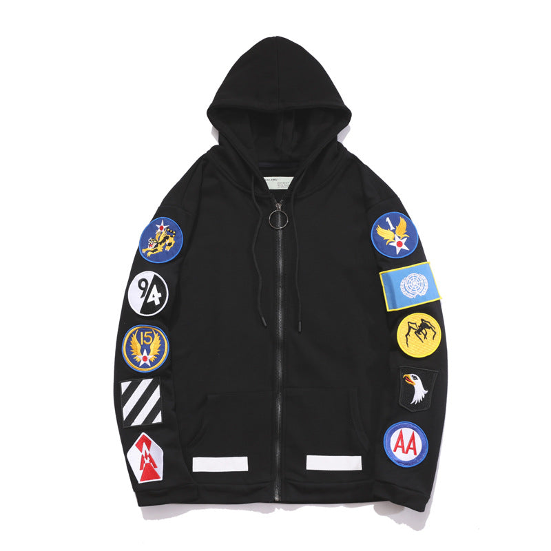 Off White Zipper Hoodie Off Embroidery Team Armband Zipper Cardigan Hoodie Coat