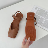 Nude Pumps Block Heel Leather Shoes Retro Sandals