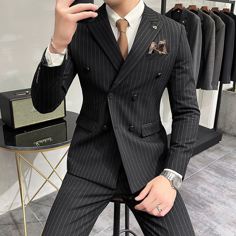 Seersucker Suit Striped Double Breasted Suit