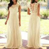 Women Lace Wedding Dress round Neck Lace Chiffon Dress Large Swing Dress Gown