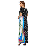 Muslim Women Stylish Kashibo Abaya Muslim Ladies Long Gown Islamic Clothing Jilbab Jalabiya Summer Short Sleeve Printed Robe