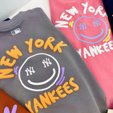 Yankees Autumn Printed Smiley Face NY Graffiti Casual Loose Couple Hoodie