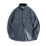 Work Shirts Vintage Striped Shirt Long-Sleeved Jacket for Men