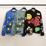 Kanye Hoodie Three-Dimensional Graffiti Smiley Sweater Hip Hop Loose Coat